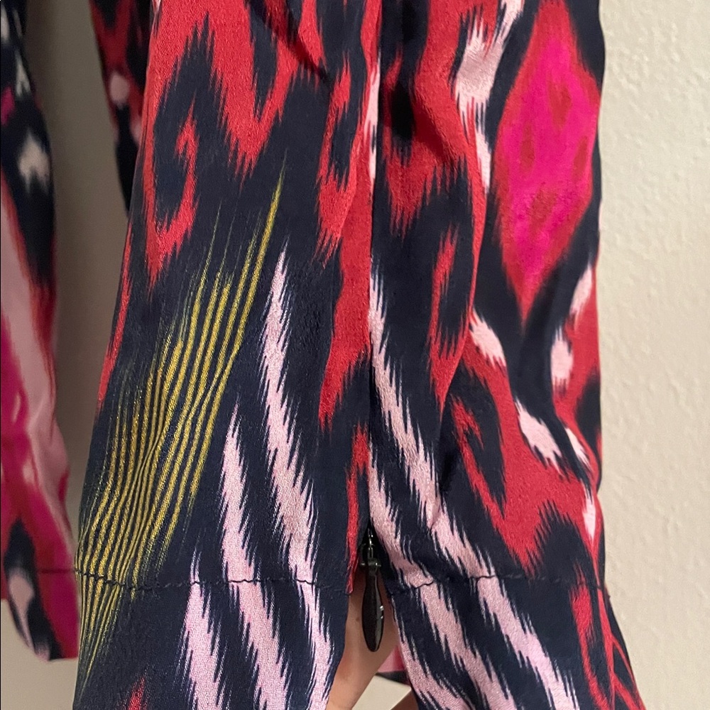 NWOT  Figue XS Ikat Multi Color Wide-leg Drawstring/Tassel ankle zipper Pants - Picture 6 of 11